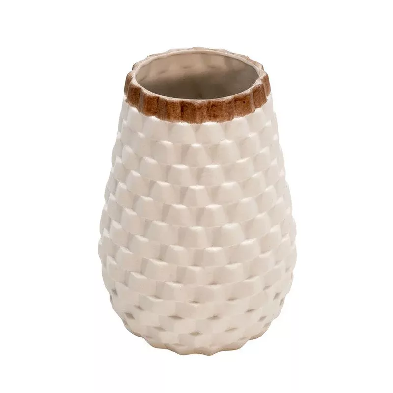 9″ Basketweave Textured Ceramic Vase – White