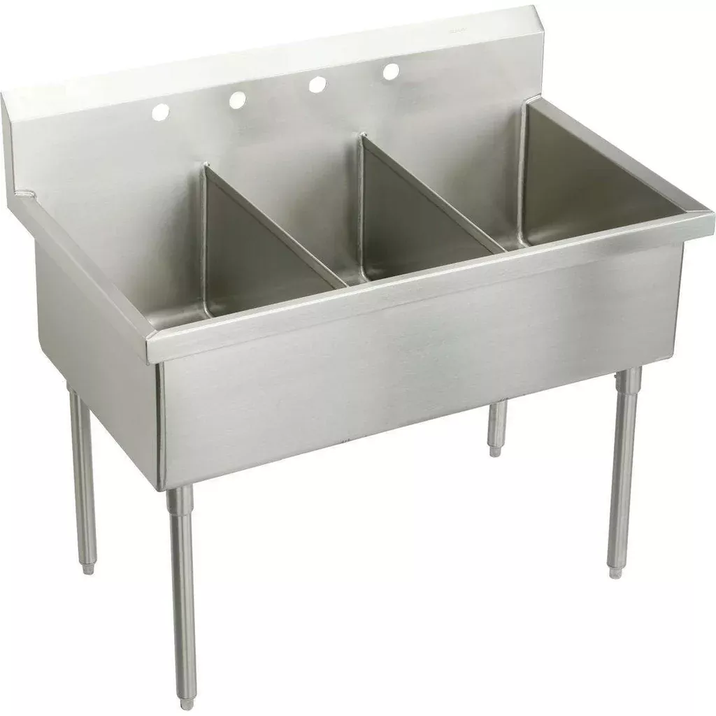 Elkay Weldbilt Stainless Steel 48" x 27-1/2" x 14" Floor Mount, Triple Compartment Scullery Sink WNSF83452