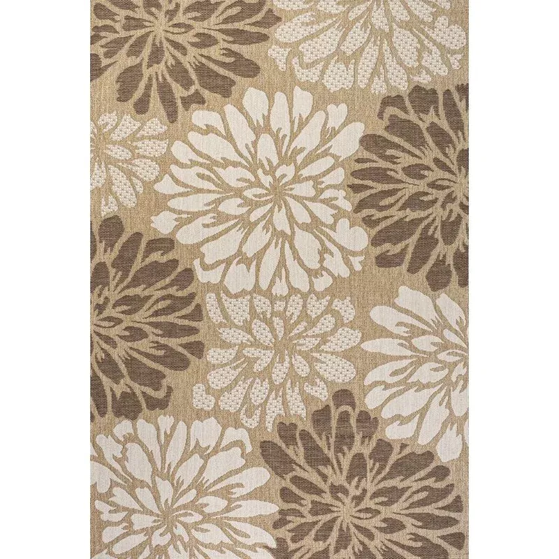Zinnia Modern Floral Textured Weave 120″ L x 93″ W Indoor/Outdoor Area Rug – Brown/Cream