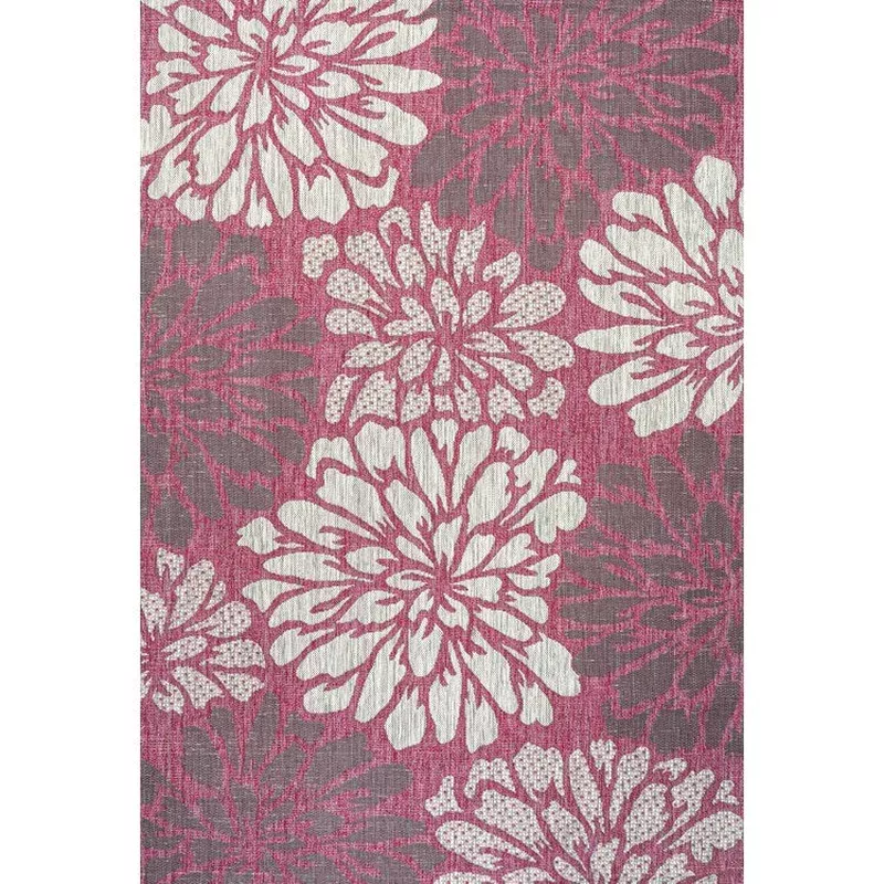 Zinnia Modern Floral Textured Weave 120″ L x 93″ W Indoor/Outdoor Area Rug – Fuchsia/Light Gray