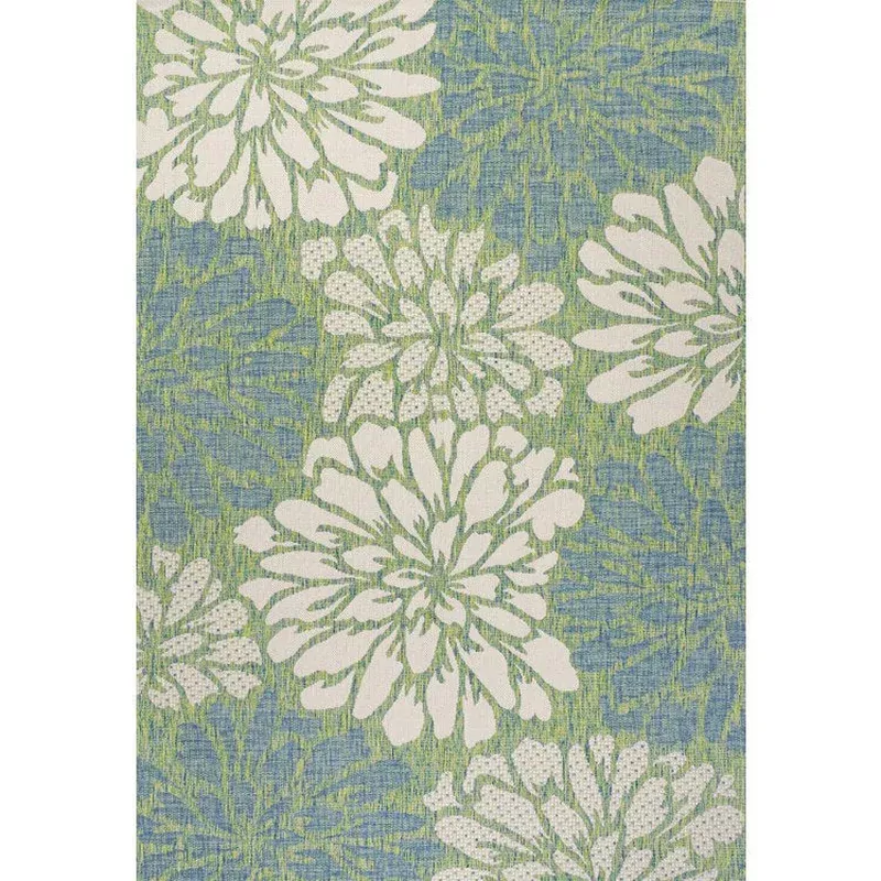 Zinnia Modern Floral Textured Weave 60″ L x 37″ W Indoor/Outdoor Area Rug – Cream/Green