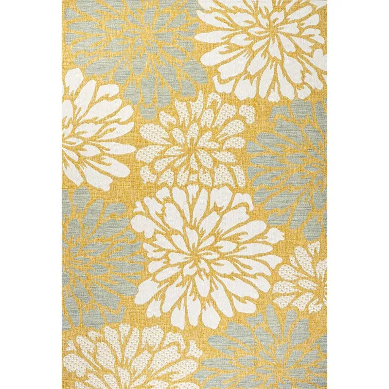Zinnia Modern Floral Textured Weave 91″ L x 63″ W Indoor/Outdoor Area Rug – Yellow/Cream